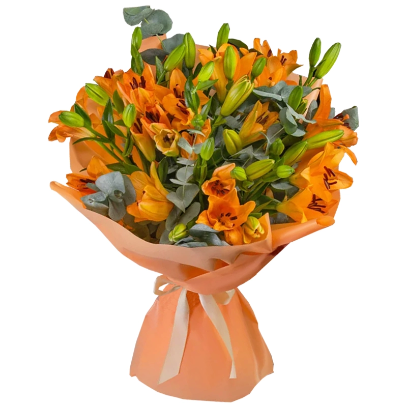 Букет из 9 оранжевых лилий